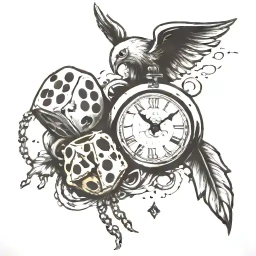 clock,dice,free,broken chains tattoo design idea