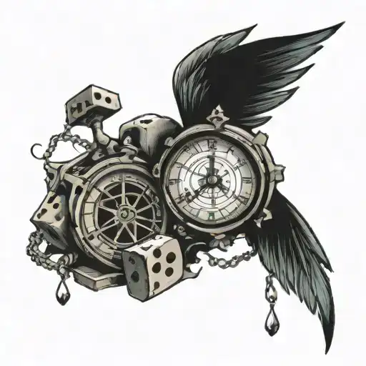 clock,dice,free,broken chains tattoo design idea