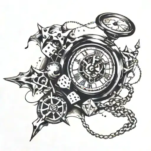 clock,dice,free,broken chains tattoo design idea