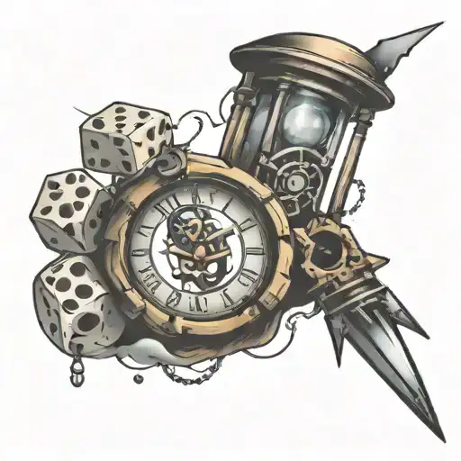 clock,dice,free,broken chains tattoo design idea