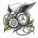 clock,dice,free,broken chains tattoo design idea
