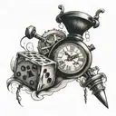 clock,dice,free,broken chains tattoo design idea