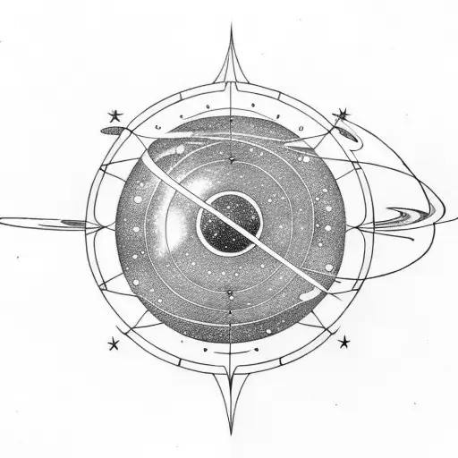 solar system with charas line tattoo design idea