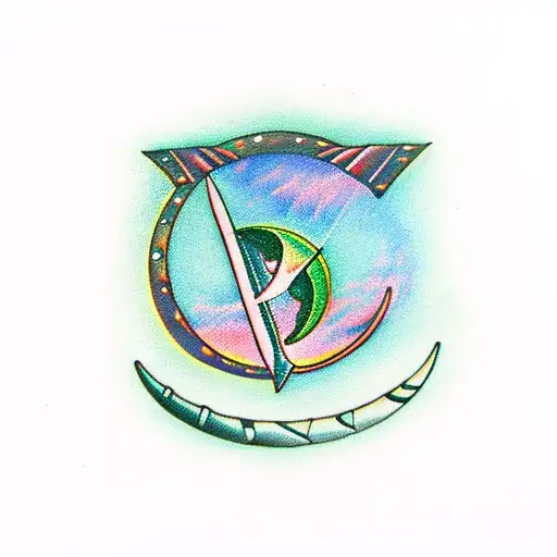 Green Crescent Moon With Swords Crossing  tattoo design idea