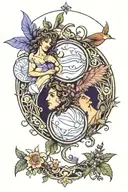 art nouveau jupiter and mercury with long stemmed rosemary lavender thyme  tattoo design idea