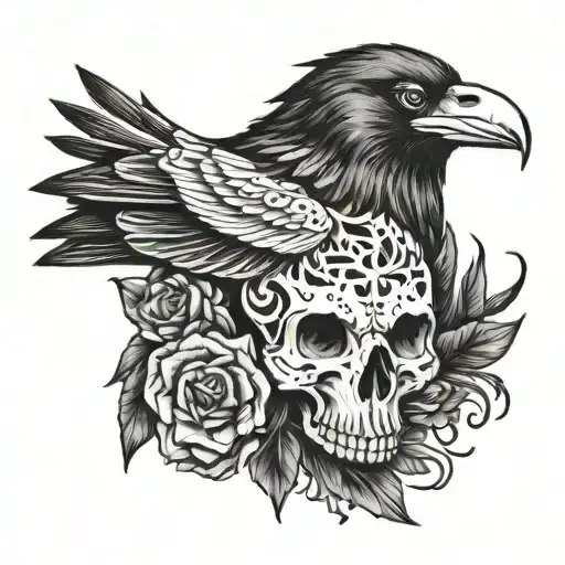 lobo skeleton raven tattoo design idea