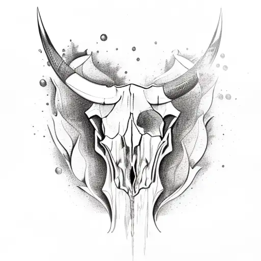 bull skull with dogwood petals and a fountain in the background tattoo design idea