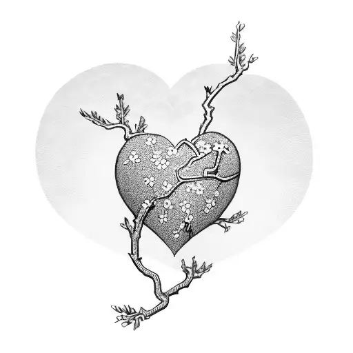Japanese cherry blossom branch forming the shape of a heart The contrast of bold black lines with intricate detail  tattoo design idea