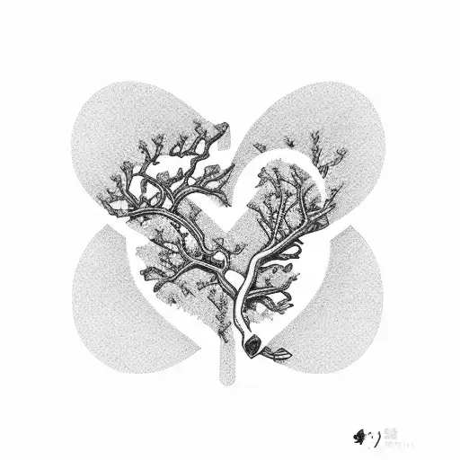 Japanese cherry blossom branch forming the shape of a heart The contrast of bold black lines with intricate detail  tattoo design idea