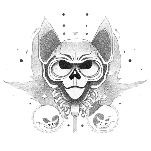 ghost skeleton cats with the moon tattoo design idea