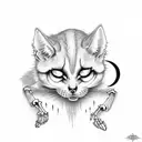 ghost skeleton cats with the moon tattoo design idea