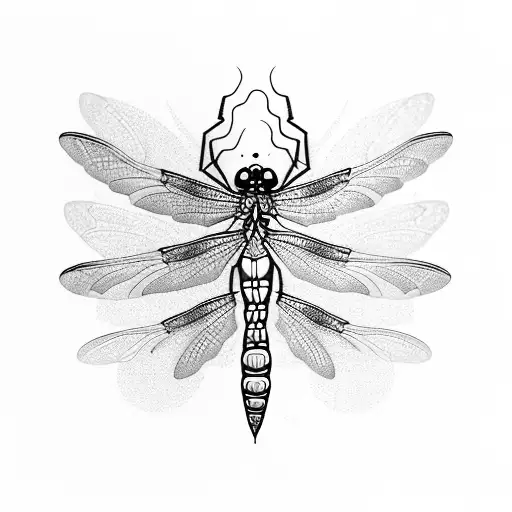 A dragonfly tattoo intertwined with intricate blackwork patterns symbolizing the journey of growth and transformation in clinical operations tattoo design idea