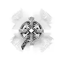 a cross not religious with incrusted letters C,R,U and Z tattoo design idea