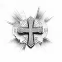 a cross not religious with incrusted letters C,R,U and Z tattoo design idea