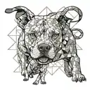 A pitbull doing judo moves with children cheering in the background tattoo design idea