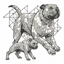 A pitbull doing judo moves with children cheering in the background tattoo design idea