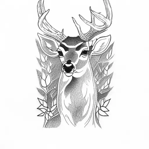 deer with one horn in the forest  tattoo design idea