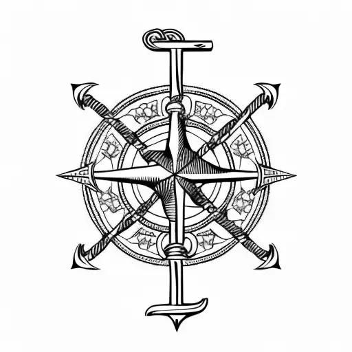 with an anchor wrapped around one side of it, a ship sailing across tattoo design idea