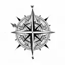 tattoo design featuring a compass at the center, with an anchor wrapped around one side of it, a ship sailing across tattoo design idea