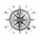 tattoo design featuring a compass at the center, with an anchor wrapped around one side of it, a ship sailing across tattoo design idea