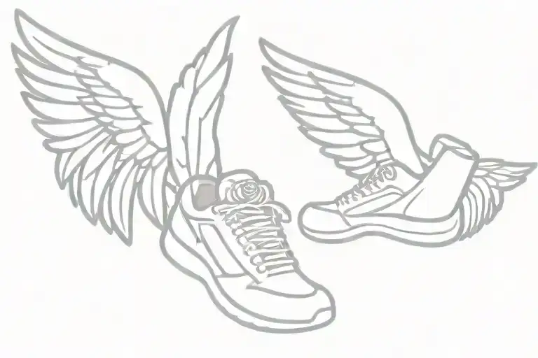 running shoe angel wings rose growing tattoo design idea