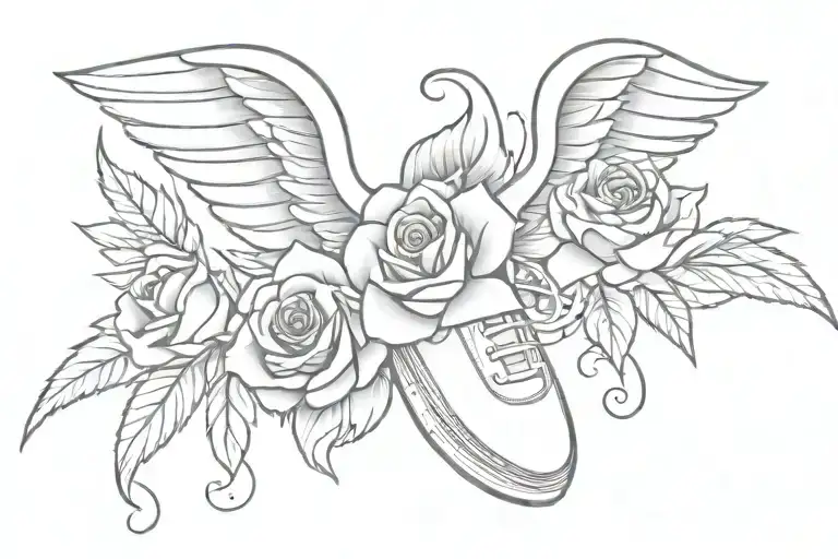 running shoe angel wings rose growing tattoo design idea
