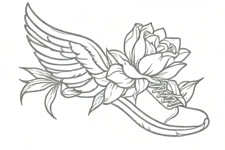 running shoe angel wings tulip flower tattoo design idea