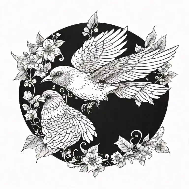 story of a happy, free, curios bird flying tattoo design idea