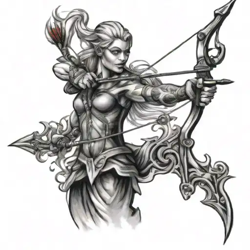 wind centure holding a fire bow and arrow tattoo design idea