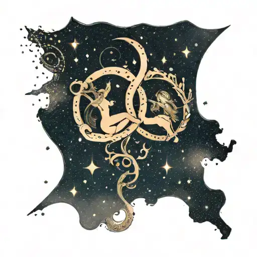 A tattoo design of Aquarius and Sagittarius constellations in the night sky, showcasing the client's love for astrology tattoo design idea