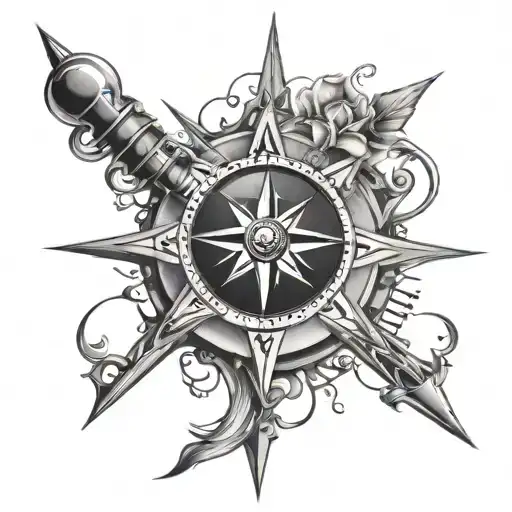 A compass rose with music notes intertwined, symbolizing the client's love for both music and traveling tattoo design idea
