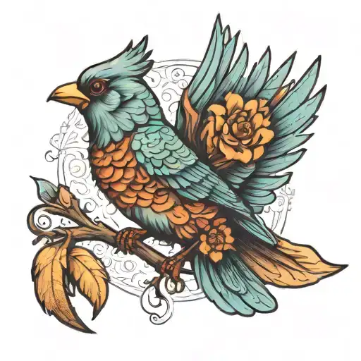 story of a happy, free, curios bird tattoo design idea