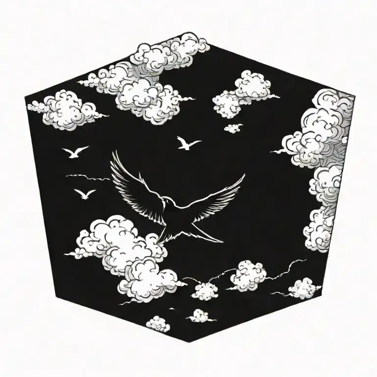 one bird free and flying high up in a light scene of clouds tattoo design idea