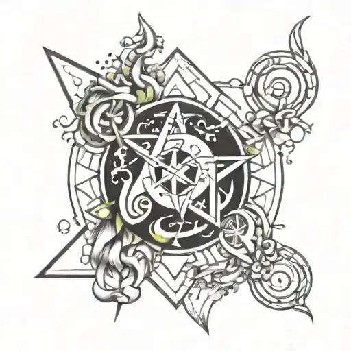 A unique tattoo design representing the harmony between Aquarius and Sagittarius, with elements of wind and fire tattoo design idea