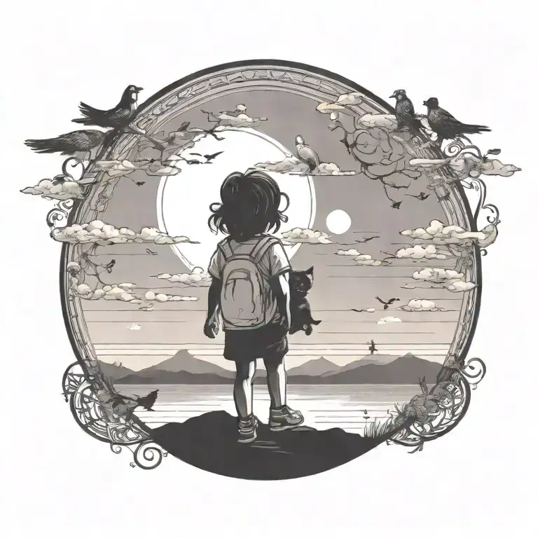 can you add a pet next to the child (cat or dog) and birds around tattoo's the circle tattoo design idea