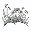 An intricate design of wind blowing through a field of wildflowers, representing the freedom of nature tattoo design idea