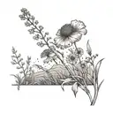 An intricate design of wind blowing through a field of wildflowers, representing the freedom of nature tattoo design idea