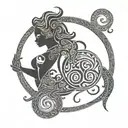 A tribal-inspired tattoo combining Aquarius and Sagittarius symbols, with a yin and yang motif, in a dotwork style tattoo design idea