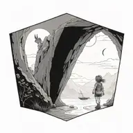 portal that shows a adventurous travling toddler girl being free in beutiful nature (her back facing towards us) tattoo design idea