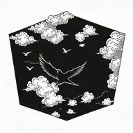 one bird free and flying high up in a light scene of clouds tattoo design idea