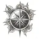 A stylized compass rose with wind and fire elements, representing the endless possibilities of freedom tattoo design idea