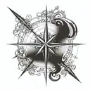 A stylized compass rose with wind and fire elements, representing the endless possibilities of freedom tattoo design idea