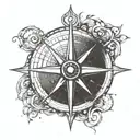 A stylized compass rose with wind and fire elements, representing the endless possibilities of freedom tattoo design idea