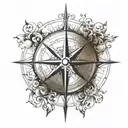 A stylized compass rose with wind and fire elements, representing the endless possibilities of freedom tattoo design idea