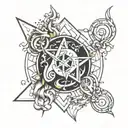 A unique tattoo design representing the harmony between Aquarius and Sagittarius, with elements of wind and fire tattoo design idea