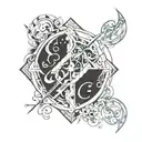 A unique tattoo design representing the harmony between Aquarius and Sagittarius, with elements of wind and fire tattoo design idea