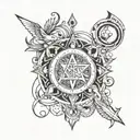 A unique tattoo design representing the harmony between Aquarius and Sagittarius, with elements of wind and fire tattoo design idea