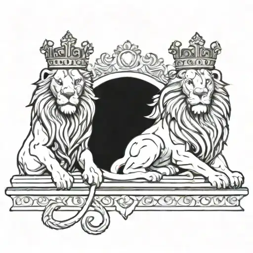 A lion wearing a crown sitting on a throne, symbolizing power and royalty tattoo design idea