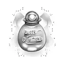 A dotwork design of a magic potion bottle with the words 'Life Goes On' tattoo design idea