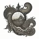 A design of flames flickering in the night, shaped like sound waves of a favorite song, with subtle engineering elements incorporated tattoo design idea